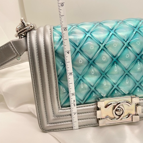 ***SOLD*** Chanel Boy Flap Bag Quilted Holographic PVC Small Blue & Silver - Picture 13 of 14